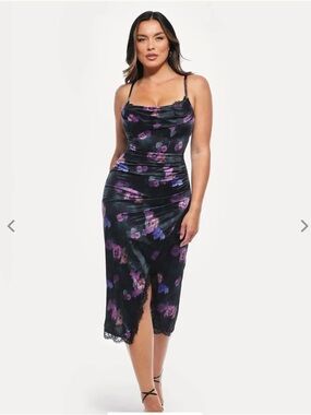Polilush Lace Trim Sculpting Floral-Print Midi Dress